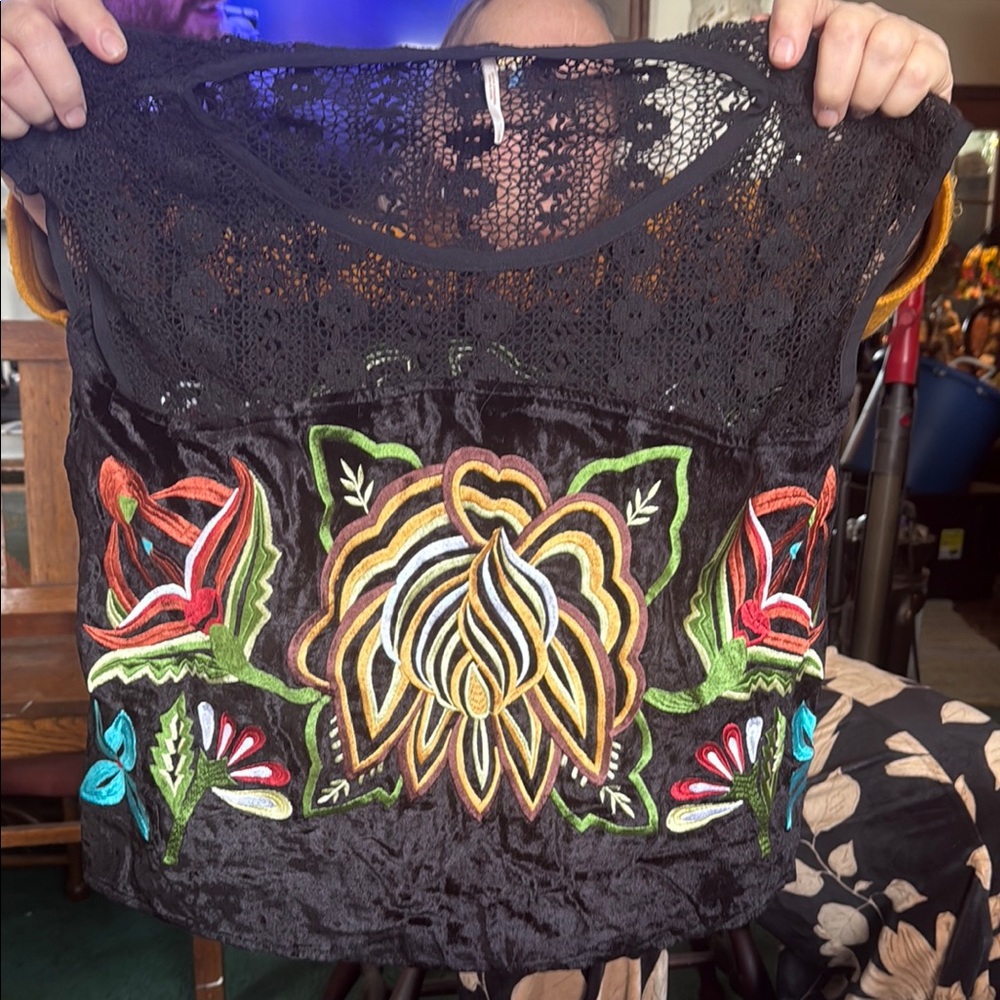 Embroidered Black Lace Top